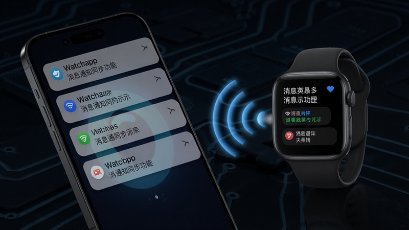 watchapp ��Ϣ֪ͨͬ������ʾ��ͼ������չʾ�ֻ���Ļ��������֪ͨ��ͨ�������źŴ����������ֱ���Ļ���ֱ���Ļ��������ʾ��Ϣ���ݣ�����Ϊ��ɫ�Ƽ���񣬹�����ͣ�ͻ����Ϣͬ����������