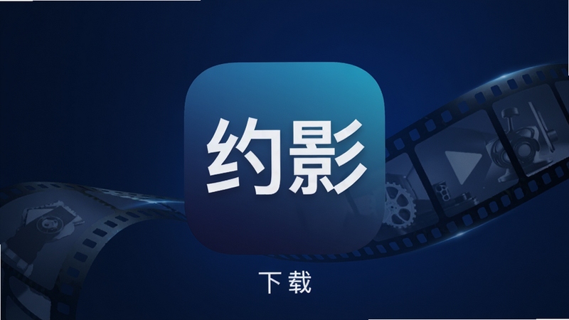 约影 下载 软件主界面 展示 约影 应用图标位于画面中央 背景为深蓝色渐变 带有电影胶片元素 整体风格简洁科技感 适配Boogu模型生成