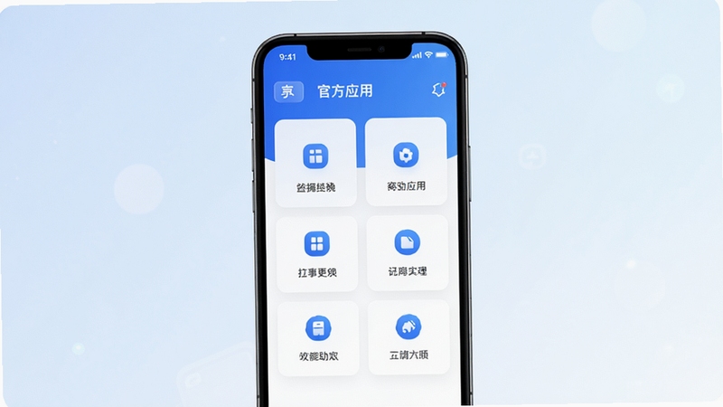 微微 移动应用 官方主界面 手机屏幕 蓝白配色 简洁图标 功能模块清晰 背景为浅色渐变 整体呈现科技感与易用性 居中构图 高清画质