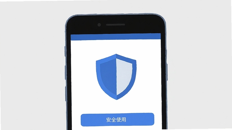 微微 安全使用 手机权限管理界面 简洁风格 蓝白配色 盾牌图标 扁平化设计 背景浅灰 居中构图