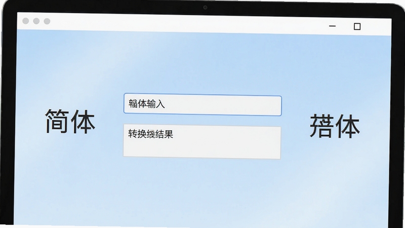 简繁转换软件主界面全貌展示,画面中央为简洁的文字输入框与转换结果框,左右两侧分别标注简体与繁体字样,背景为柔和的浅蓝渐变色调,整体风格清爽专业,适合软件下载站展示图,画面主体居中,背景干净无杂物