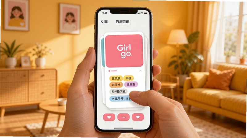 Girl go ��Ȥƥ������ͼ��񣬻�������Ϊ�ֳ��ֻ�չʾ������Ƭ������Ϊ������ůɫ�����䣬��Ƭ�ϴ���Girl go��ʶ����Ȥ��ǩ��ͻ���罻ƥ�������