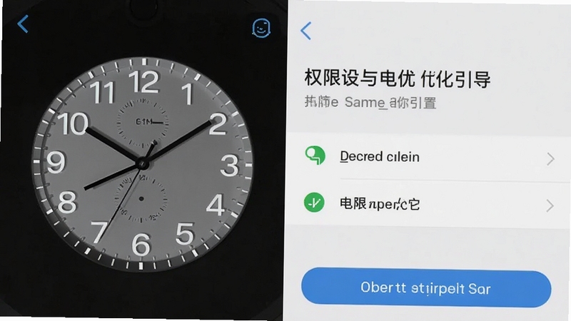 每天闹钟时钟 权限设置与电池优化引导界面截图