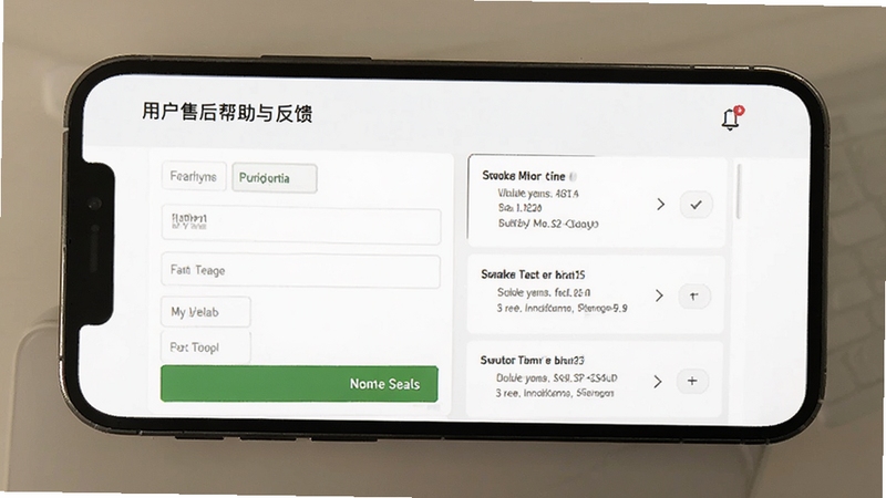 微售后帮助与反馈页面截图,手机屏幕显示反馈表单与历史回复列表,背景为简洁的白色界面,有绿色发送按钮,体现用户支持场景