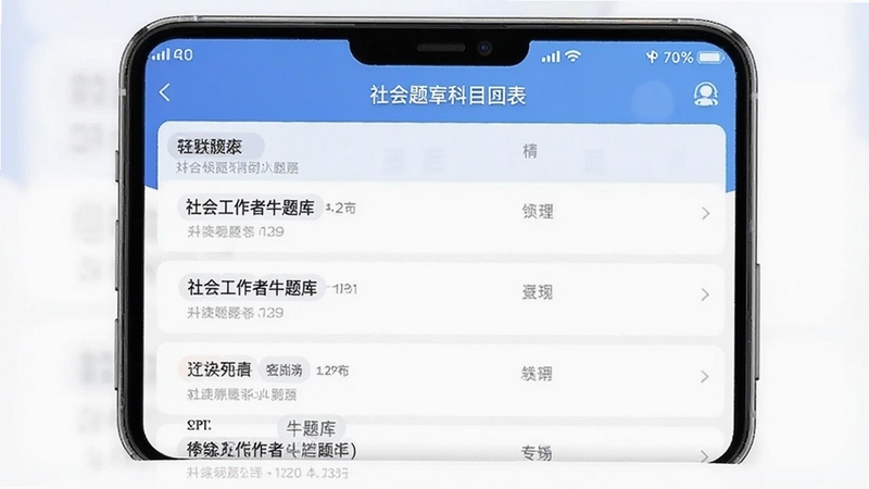 社会工作者牛题库APP首页题库科目列表界面预览图