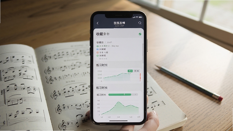 ���Ҽ���APP�ղ�����ϰ��¼ҳ�棬�ֻ���Ļ��ʾ�ղص������б�����ϰʱ��ͳ��ͼ��������Ϊ�������������������ױ���Ǧ�ʣ���Ȼ����������