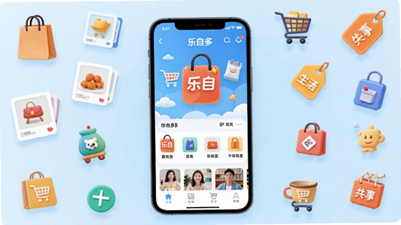 ���Զ�Ӧ��������ȫòչʾ����������Ϊ���Զ�APP����ҳ��ͼ���廭����������Ϊ��͵�ǳ��ɫ���䣬���ܻ�����������Ԫ��ͼ�꣬�繺�������Ʒ��Ƭ���Żݱ�ǩ�ȣ��������������죬�����ƶ���չʾ����