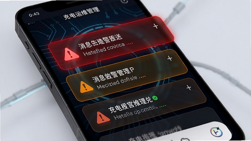 �����ά����APP��Ϣ�澯���ͽ��棬�ֻ���Ļ���������澯֪ͨ��Ƭ����ɫ���ɫ��ʾ��ʶ������Ϊ��ɫ�Ƽ����ͻ���澯����չʾ