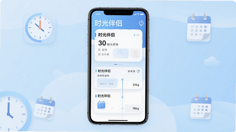 ʱ�����Ӧ��������չʾ����������Ϊ�ֻ���Ļ����Ļ�ڳ���ʱ����µ��ճ̿�Ƭ��ʱ����ģ�飬����Ϊ��ͽ���ǳ��ɫ�����ܵ�׺ʱ��������ͼ�꣬�����������£�ͻ��Ӧ��ͼ��������ʱ�����