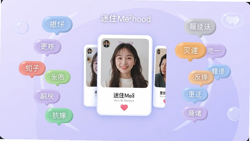 ��סMehood �罻Ӧ�������棬������ʾ�û�ƥ�俨Ƭ������Ϊ����ɫ���䣬��Χ������Ȥ��ǩ���ݣ������������ִ�������Booguģ������