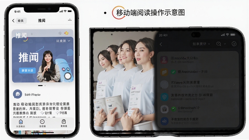 推闻移动端阅读界面操作示意图