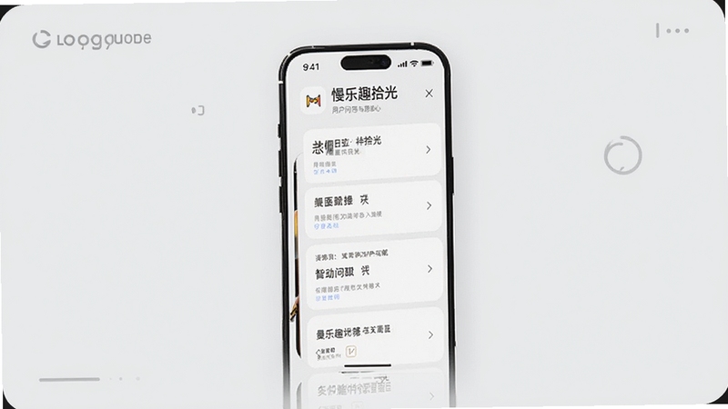 慢乐趣拾光 用户问答与帮助中心界面 画面主体为手机屏幕显示常见问题列表 背景区域为浅灰色简洁风格 适配Boogu模型生成