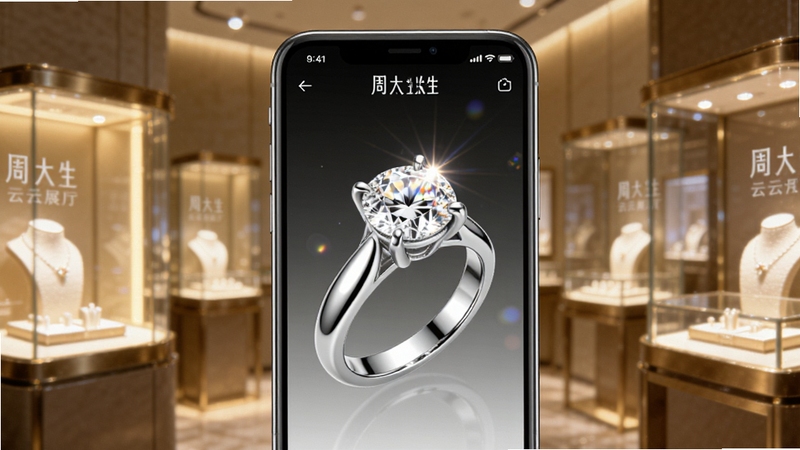 �ܴ�����չ������ʽ�鱦������棬��������Ϊ�ֻ���Ļ��չʾһö������3Dϸ�ڣ�����Ϊ��͵�չʾ̨�ƹ����鱦���й�����ɫ����ů�����������ܴ�����չ���ĸ���չʾ����