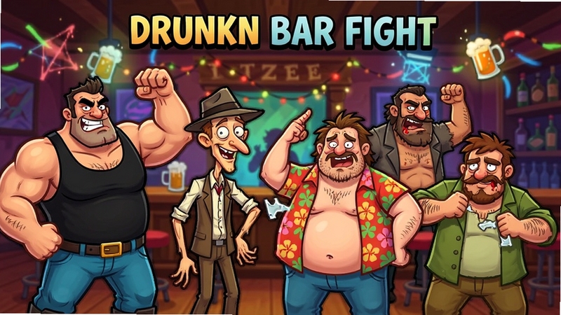 ����չʾDrunkn Bar Fight�Ľ�ɫѡ����棬��Ļ�������Ŷ����ͬ���͵�������ɫ���д����ĵ�׳������ñ�ӵ����ӡ��������������ӵȣ�ÿ����ɫ���ڳ����ŵ����ƣ������Ǿưɷ���װ�Σ�����ɫ�ʻ��ã�ͻ����ɫ�����ԡ�