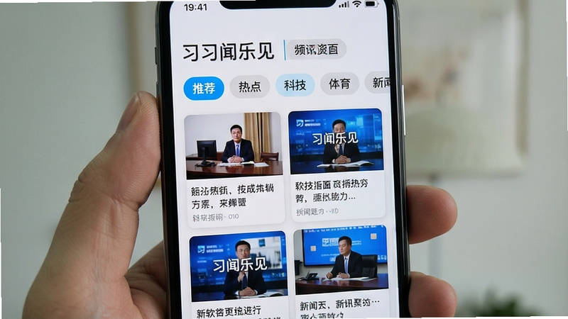 习闻乐见 资讯 聚合 界面 手机 屏幕 上 显示 多个 频道 标签 如 推荐 热点 科技 体育 下方 是 图文 并茂 的 新闻 卡片 背景 使用 浅灰色 调 搭配 亮蓝色 强调 色 整体 风格 清爽 专业 适合 展示 软件 功能 细节