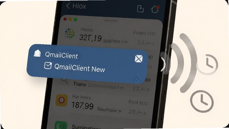 һ�������ֻ���Ļ��д����Ļ����ʾ QmailClient ���ʼ�֪ͨ�������ռ�����棬�����Ҳ��г�����źŲ�����ʱ��ͼ�꣬����Ϊ��ů���װ�ɫ����ͻ��ʵʱ�������Ч��ͨ��Χ������ Boogu ģ������