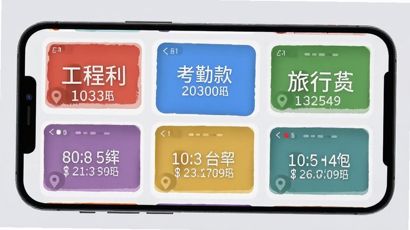 水印打卡定位相机多样化水印模板选择界面,画面展示手机屏幕中排列着多个不同样式的水印预览卡片,包括红色工程款、蓝色考勤款、绿色旅行款等,每张卡片上都有对应的时间地点示例文字,背景为柔和的浅灰色界面,整体布局整齐美观,适配Boogu模型生成