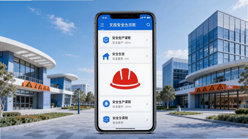 ��Ͷ��ȫ��������������ȫ��չʾ����������Ϊ�ֻ���Ļ�ڳ��ְ�ȫ�����γ��б����ɫ��ȫñͼ�꣬����Ϊ�ִ�������԰����칫��¥������ɫ��������Ϊ����׺��ȫ��ʾ��ɫ����ͼ�������ʺ�����վͷͼʹ��