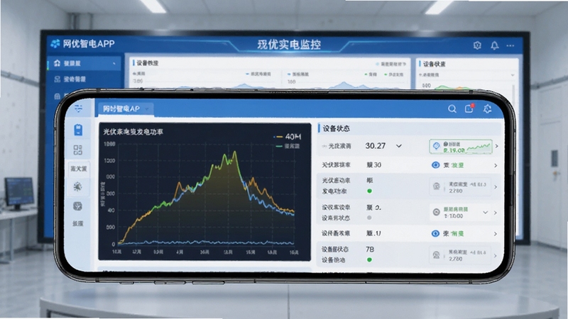 �����ǵ�APP�豸ʵʱ��ؽ��棬�ֻ���Ļ��ʾ�����վ���繦���������豸״̬�б�������Ϊ���Ĺ�ҵ����ش�����������ɫ������ͼ�������ɼ�