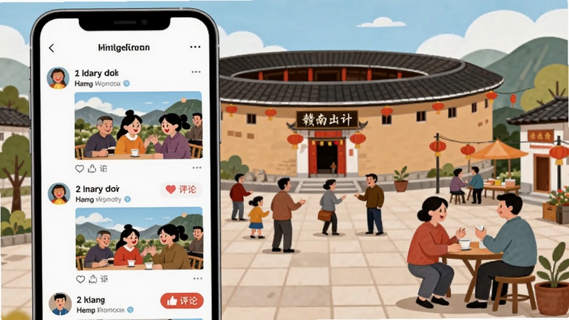 ����ͬ���罻�������棬�ֻ���Ļ��ʾͬ�Ƕ�̬��Ϣ�������û�������ͼ�ĺ͵������۰�ť����������Ϊ���Ͽͼ�Χ��ǰ�Ĺ㳡����Ⱥ�����н����������Χ��ܰ���֣���ƽ���廭���