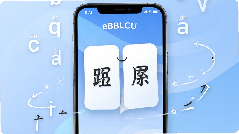 eBLCU���Ĵʻ������棬����չʾ�ֻ���Ļ�к��ֿ�Ƭ��ת����Ч������ΧƯ����ƴ����ĸ�ͱʻ��켣������Ϊ����ɫ���䣬�Ƽ�����ѧϰ���ں�
