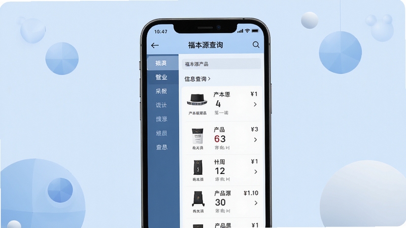 ����Դ��Ʒ��Ϣ��ѯ���棬�ֻ���Ļ��ʾ���ർ���Ͳ�Ʒ�б�������Ϊǳ��ɫ������Χ����͵ļ���ͼ��װ�Σ��������רҵ�����Ӿ�Ч��