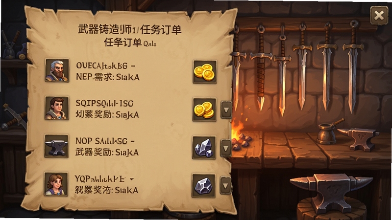 ���������ʦ���񶩵����棬����չʾһ����Ƥֽ���Ķ����б�������д�Ų�ͬNPC��װ�������Ա��н�����ʯ����ͼ�꣬�����������̵Ĺ�̨�����ҵ������������񸴹���ܰ��ͻ������ϵͳ�Ľ�����
