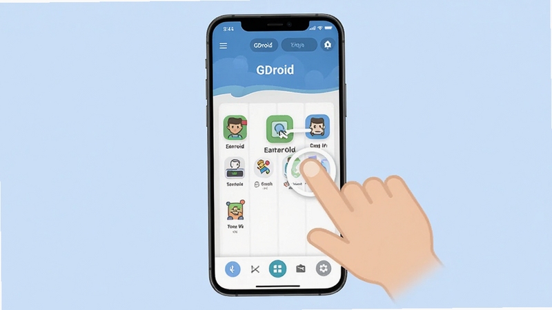 GDroid ������������ͼ������չʾ�ֻ���Ļ�ϵ� GDroid ���棬����������ָ���ͼ��ʾ�⣬����Ԫ���������룬����Ϊ��͵�ǳ��ɫ������λ�ڻ������룬����Ѻ�����