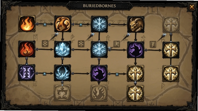 Buriedbornes���������棬�������ͼ�����У����桢��˪����Ӱ����ʥϵ���ܣ�����չʾ����·������ɫUI