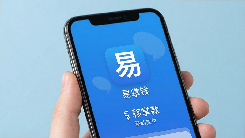 易掌钱 移动支付 收款界面 手机屏幕 蓝色主色调 干净背景 应用图标 扁平化设计 高清质感