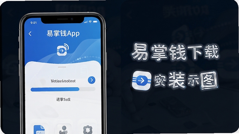 易掌钱App下载安装步骤示意图 手机屏幕显示安装进度 蓝色主题 简洁图标 高清