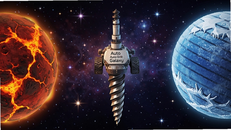 Auto Drill: Galaxy ������������̬չʾͼ����������ǳ��ȵĺ�ɫ���������Ҳ��Ǳ������ɫ���������м�Ư����Auto Drill: Galaxy����̽�豸��������׺����˸�ĺ��ǣ���ͼ�Գ���ɫ�ʶԱ��������ʺ�Booguģ������