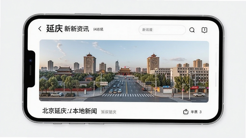北京延庆 新闻资讯页面展示 手机屏幕显示延庆本地新闻列表 配图包含延庆城区街景 画面简洁现代 适合Boogu模型生成