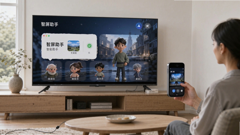 智屏助手 软件主界面与智能电视连接场景展示图