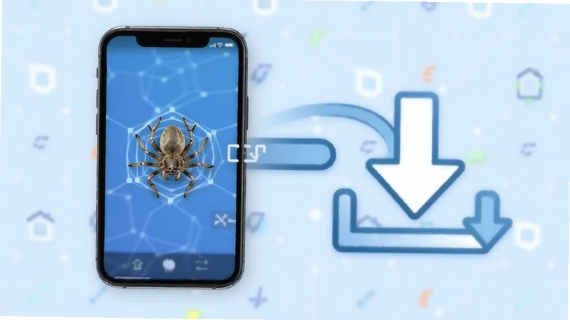 知蛛网 轻量安装包概念图 手机与下载箭头组合 背景为浅蓝色 突出小巧快速