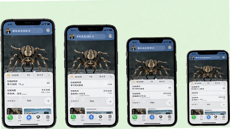 知蛛网 多机型适配图 不同尺寸手机并排展示同一应用界面 背景为浅绿色 突出兼容性