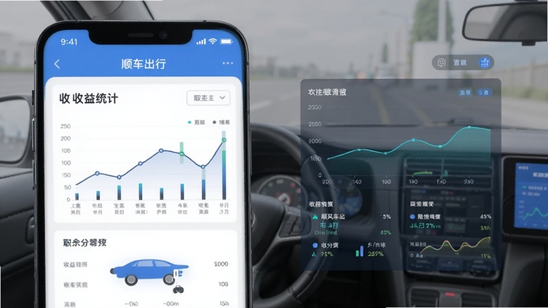 顺风车出行车主版 收益统计 图表界面 手机屏幕 数据可视化 简洁风格