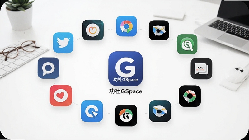 ����GSpaceͬ���罻Ӧ�öԱ�ʾ��ͼ����������չʾ����罻Ӧ��ͼ�껷�����У�����GSpaceͼ��λ���Ӿ����ģ�����Ϊ����ɫ�칫���棬��������Լ���ʺ�����վ��ͼ