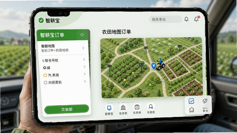 智耕宝机手端 智能订单与农田地图导航界面