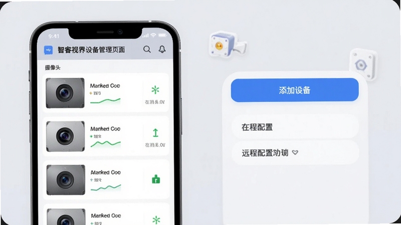 ����ӽ��豸����ҳ�棬�ֻ���Ļչʾ����ͷ�б�������״̬��ҳ����������豸��ť��Զ������ѡ�����Ϊ���ǳ��ɫ������Booguģ������