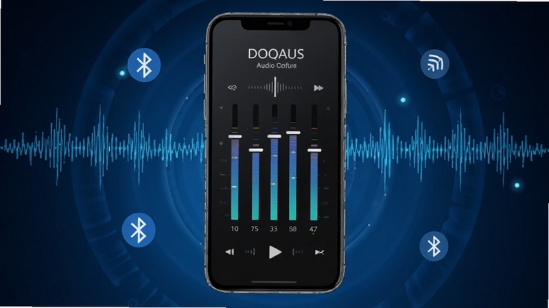 DOQAUS ����������չʾ���ֻ���Ļ������ʾ��Ƶ������������壬����Ϊ����ɫ����Ƽ������Χ������������������ͼ�꣬������������ͻ����Ƶ��ǿ���Ĺ���