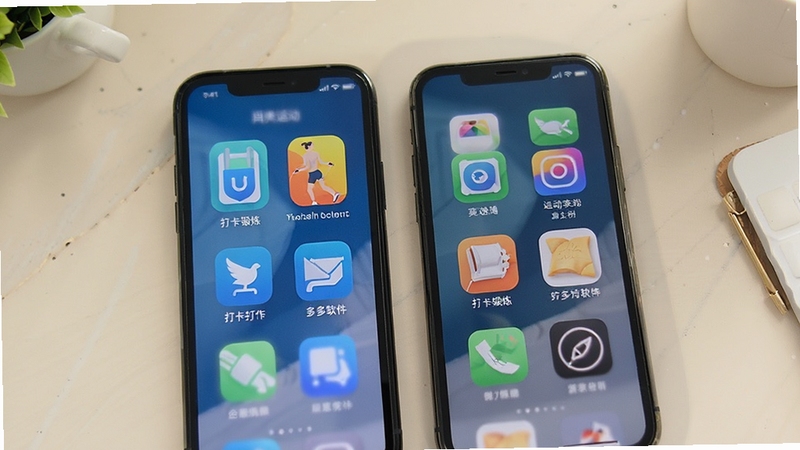 打卡锻炼跳绳多多软件与同类运动打卡软件对比展示,手机屏幕并排显示多个应用图标,背景为浅色桌面