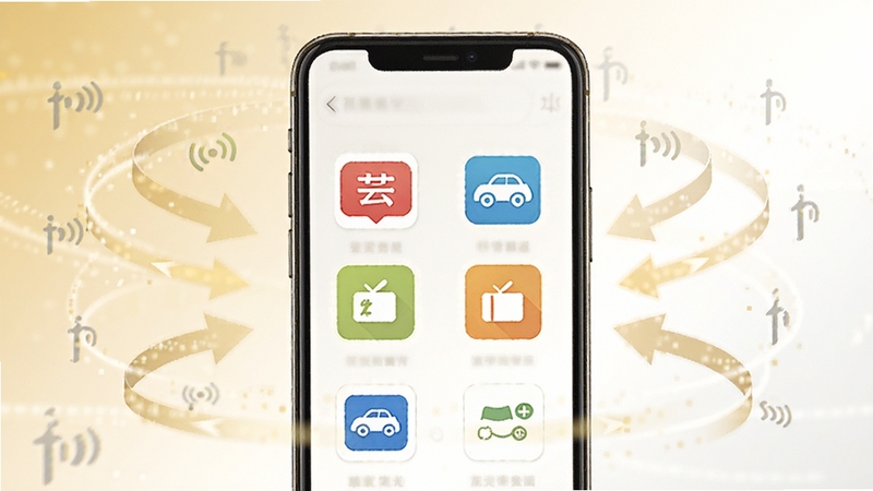 芸芸付多元收款通道功能展示图,画面主体为手机屏幕呈现多个支付图标整齐排列,背景为淡金色与白色渐变,周围环绕箭头汇聚的视觉元素,突出聚合支付概念