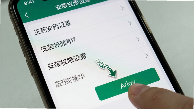 鲁药通 安装权限设置界面 手机屏幕显示权限管理列表 用户手指点击允许按钮 清晰操作指引 浅色背景 高清细节