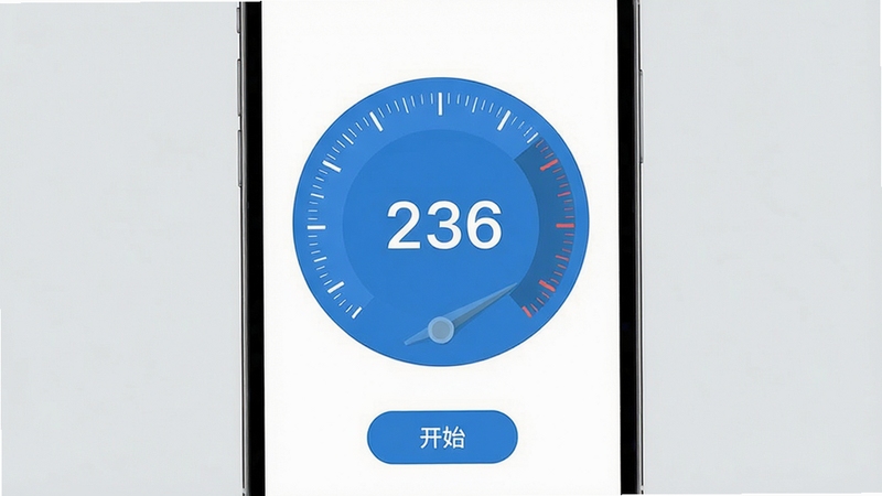 圆圈分贝仪 软件主界面 圆形仪表盘 显示分贝数值 手机屏幕展示 简洁清爽风格 白色背景 蓝色圆形表盘 数字清晰可见 周围有刻度线 底部有开始按钮 整体科技感 扁平化设计 画面主体居中 背景为浅灰色 适合Boogu模型生成