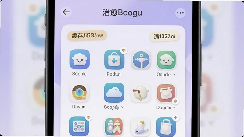 ������ϴӦ�ù������棬�ֻ���ĻչʾӦ���б��뻺���С��ǩ����������Ϊ�������е�Ӧ��ͼ�꣬����Ϊǳ��ɫ�������䣬���������ʣ�����Booguģ������