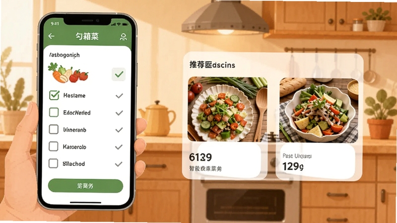 �в���������ʳ��ƥ����棬�ֻ���Ļ��ʾ����ʳ�Ĺ�ѡ�б����Ƽ����׿�Ƭ������Ϊ��ܰ����������ůɫ������ƽ����Ʒ��