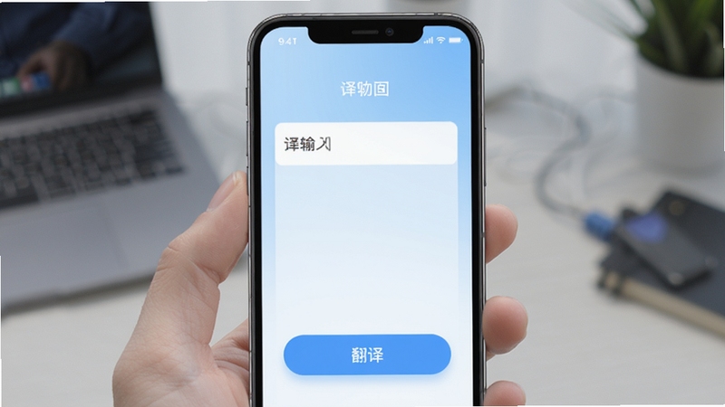 译劭翻译家 软件主界面 手机屏幕居中展示 背景为浅蓝色渐变 界面包含输入框与翻译按钮 整体风格清爽简洁 科技感与实用感并存