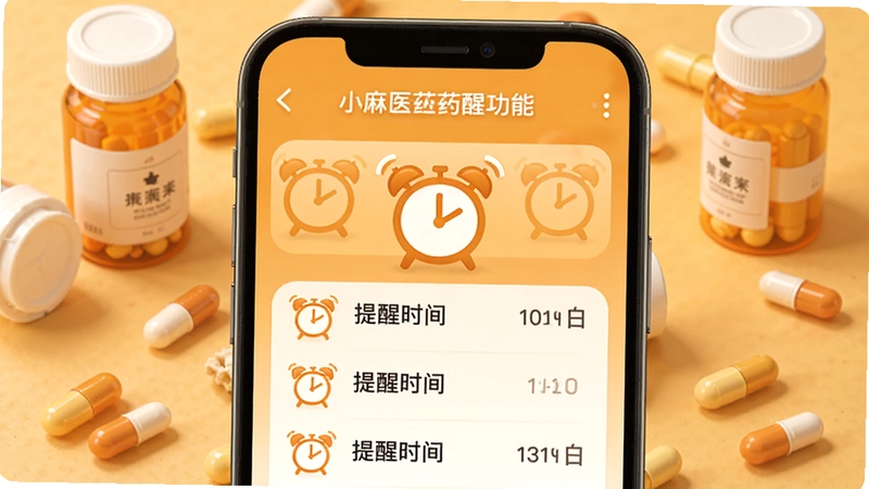 С��ҽ��ҩ���ѹ��ܽ��棬�ֻ���Ļ����ʾ���ҩƷ���ƺͶ�Ӧ����ʱ�䣬����ͼ����Ŀ������Ϊ��ܰ�ĳȻ�ɫ����ҩƿ�ͽ���Ԫ�ػ��ƣ�ͻ�����ѹ���