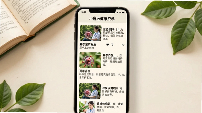 С��ҽ������Ѷҳ�棬�ֻ���Ļ��ʾ��ƪͼ�Ĳ�ï�Ŀ��������б��������������Ԥ�����ļ������ȣ�����Ϊ���ŵ��װ�ɫ���鱾����ҶԪ�ص�׺��Ӫ���Ķ���Χ